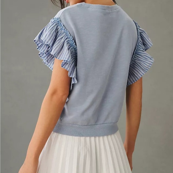 Anthropologie Pilcro Chambray Flutter-Sleeve Sweatshirt Tee Blouse Top - Picture 2 of 5